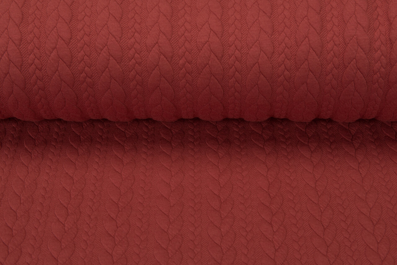 Gebreide kabel jacquard stof koraalrood