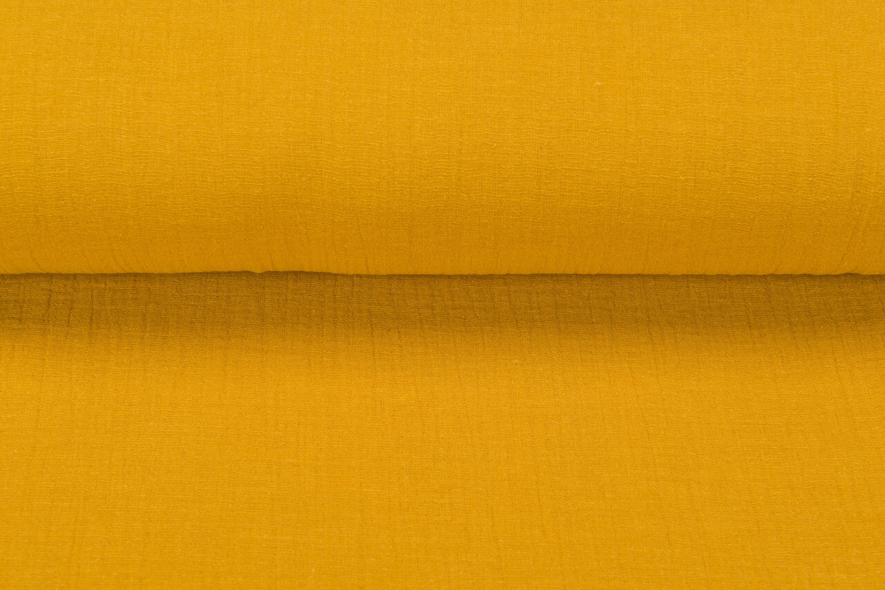 Katoenen Mousseline linnen look okergeel