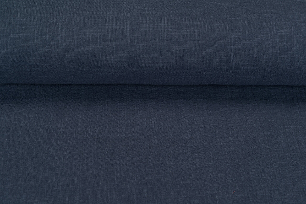 Katoenen Mousseline linnen look blauw-grijs