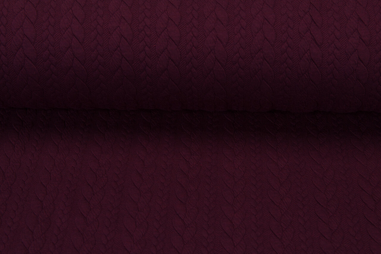 Gebreide kabel jacquard stof aubergine