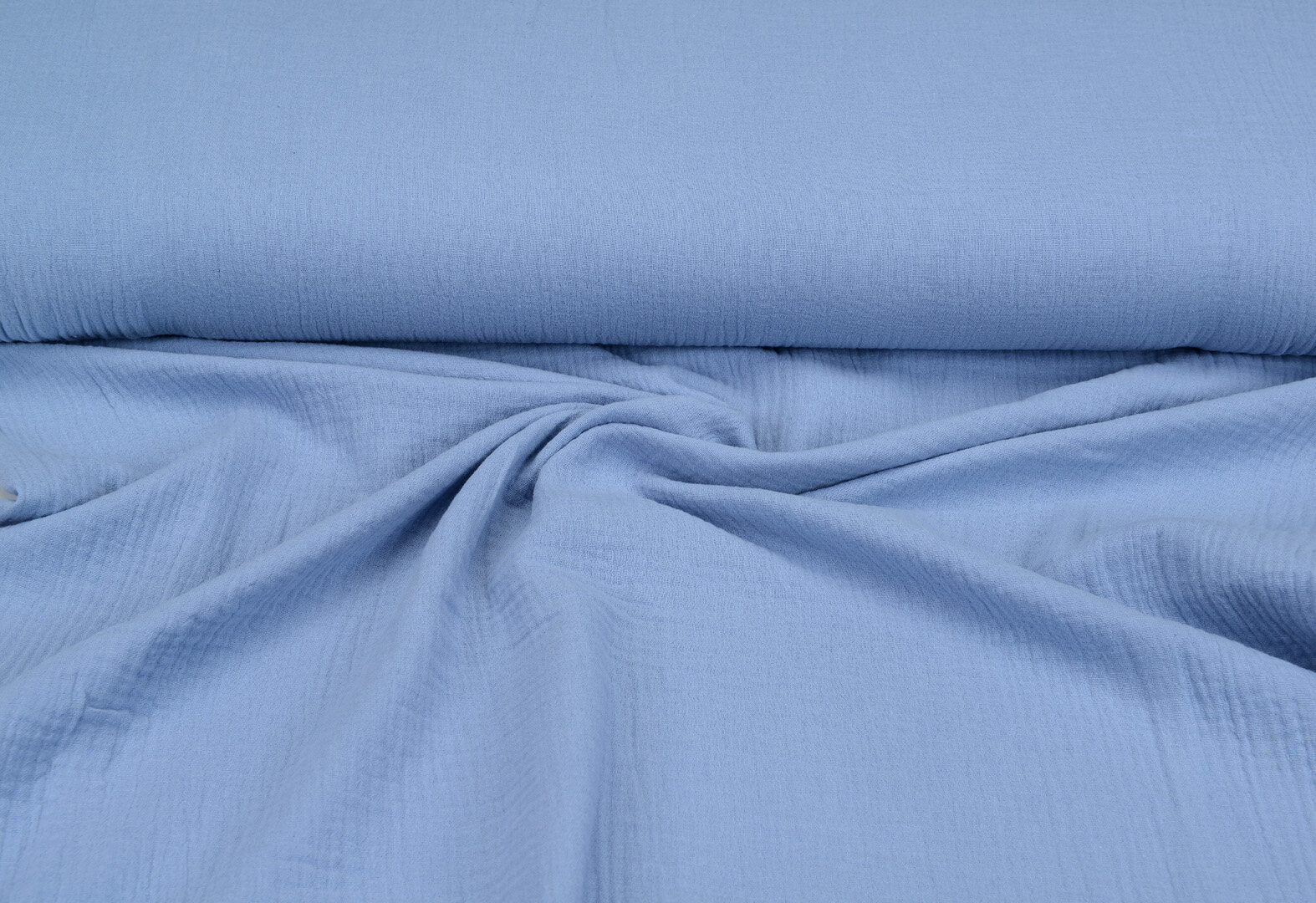 Katoenen mousseline uni blauw-grijs