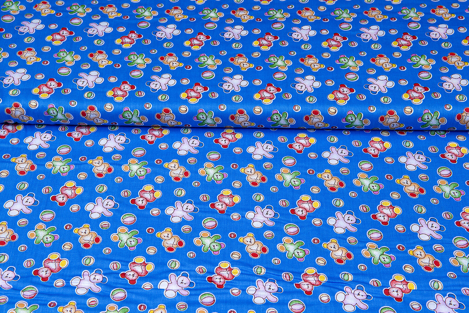 Katoen Poplin bedrukt toy bears blauw