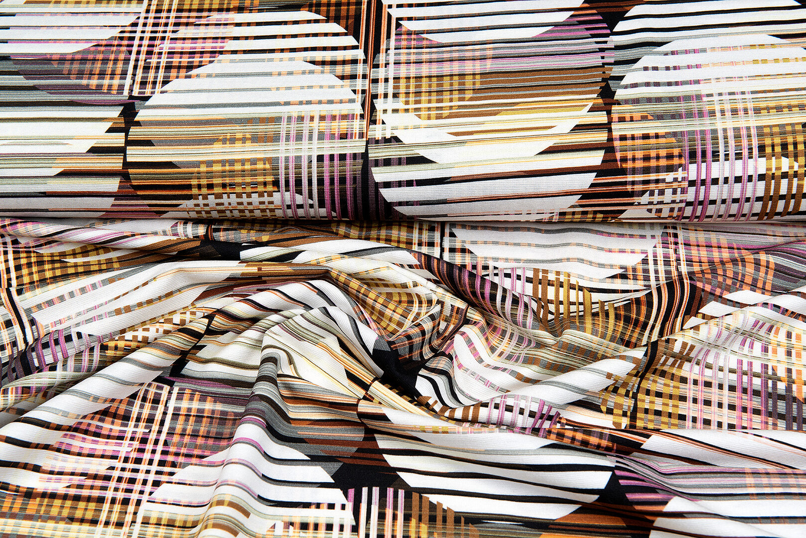 Baumwolljersey bedruckt colorful dot stripes gelb-weiss