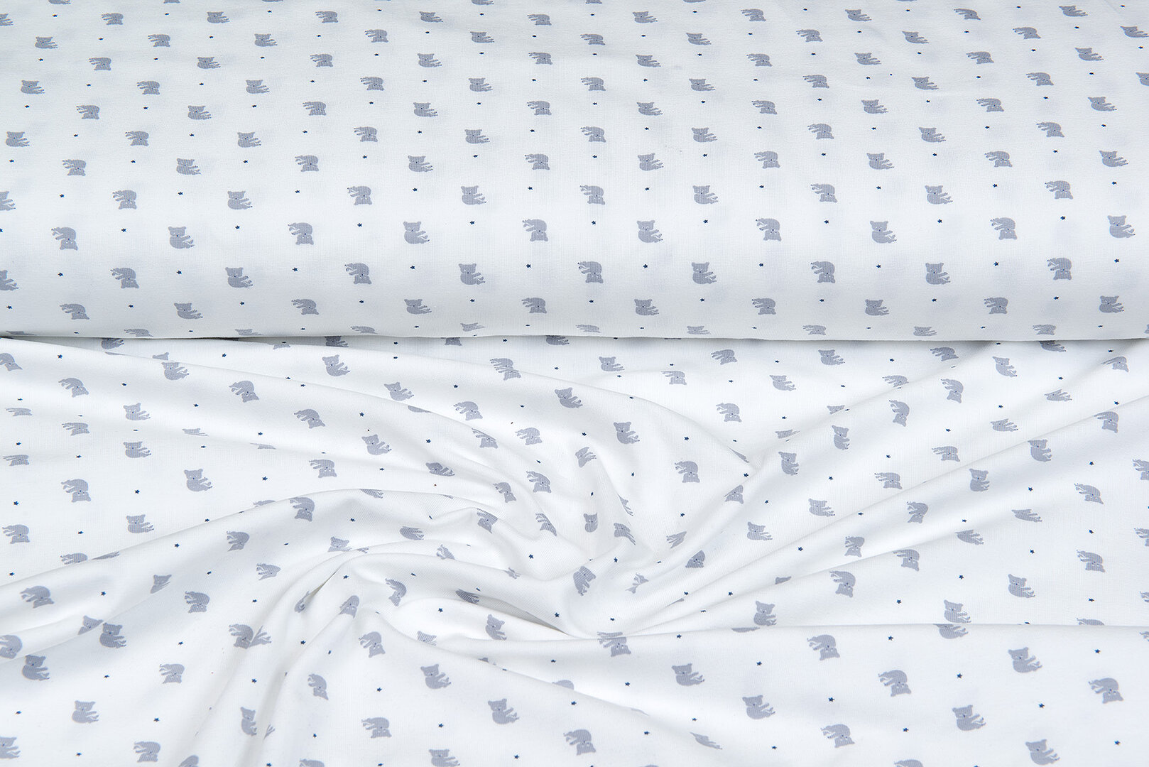 Katoenen Tricot bedrukt mini koala ecru - blauw