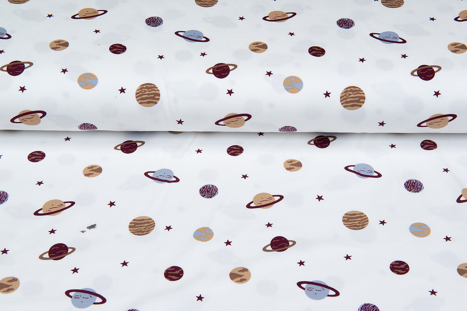 Katoenen Tricot bedrukt mini astro world ecru - bordeaux