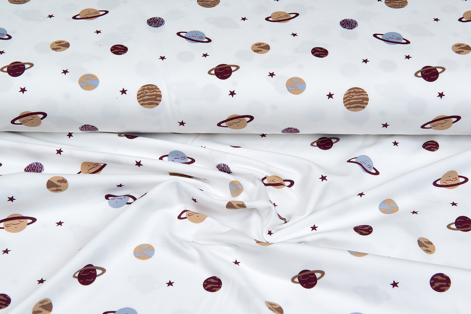 Katoenen Tricot bedrukt mini astro world ecru - bordeaux