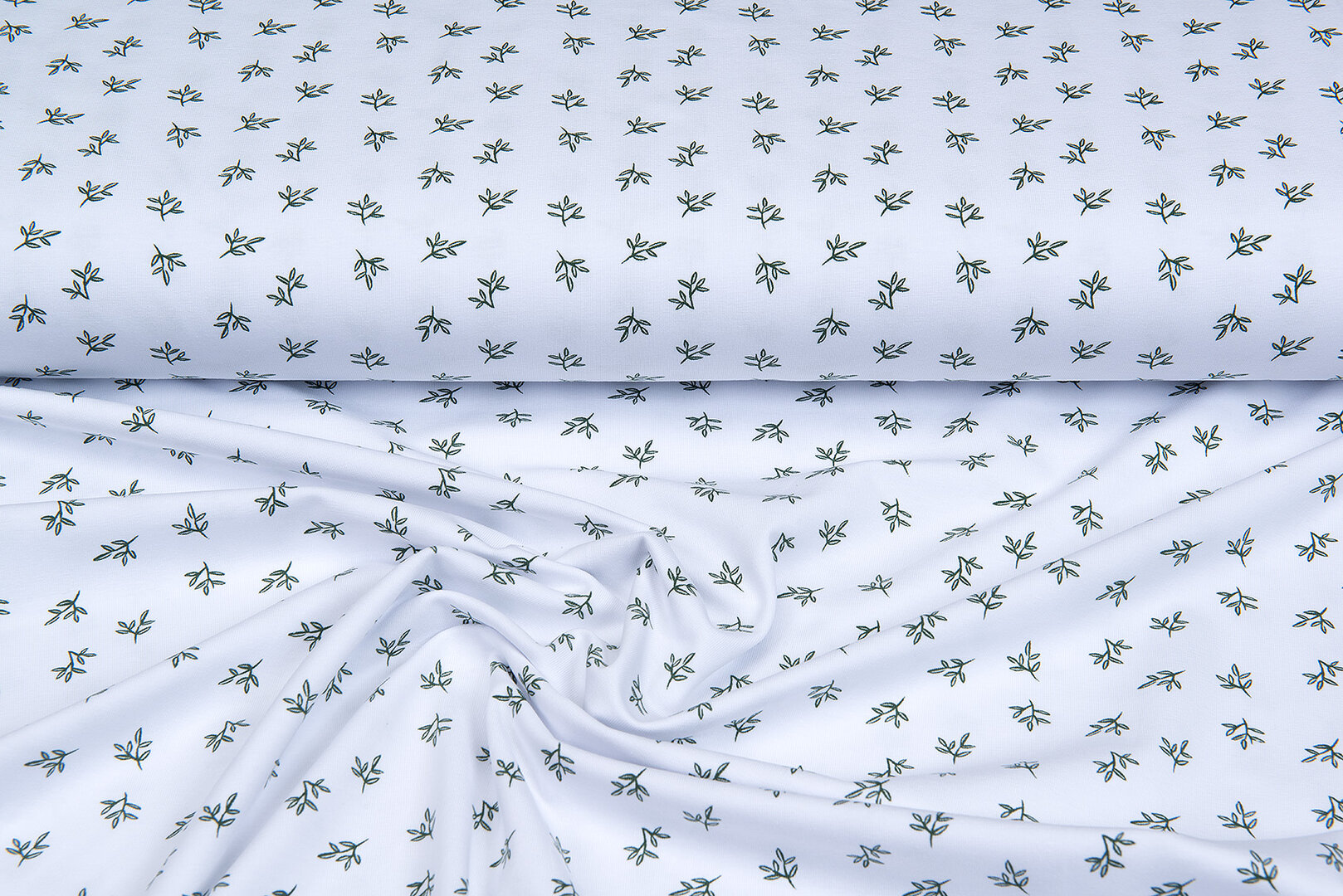 Katoenen Tricot bedrukt mini branches wit