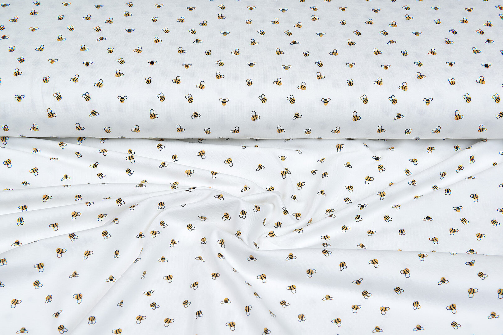 Katoenen Tricot bedrukt mini bee ecru - off-white