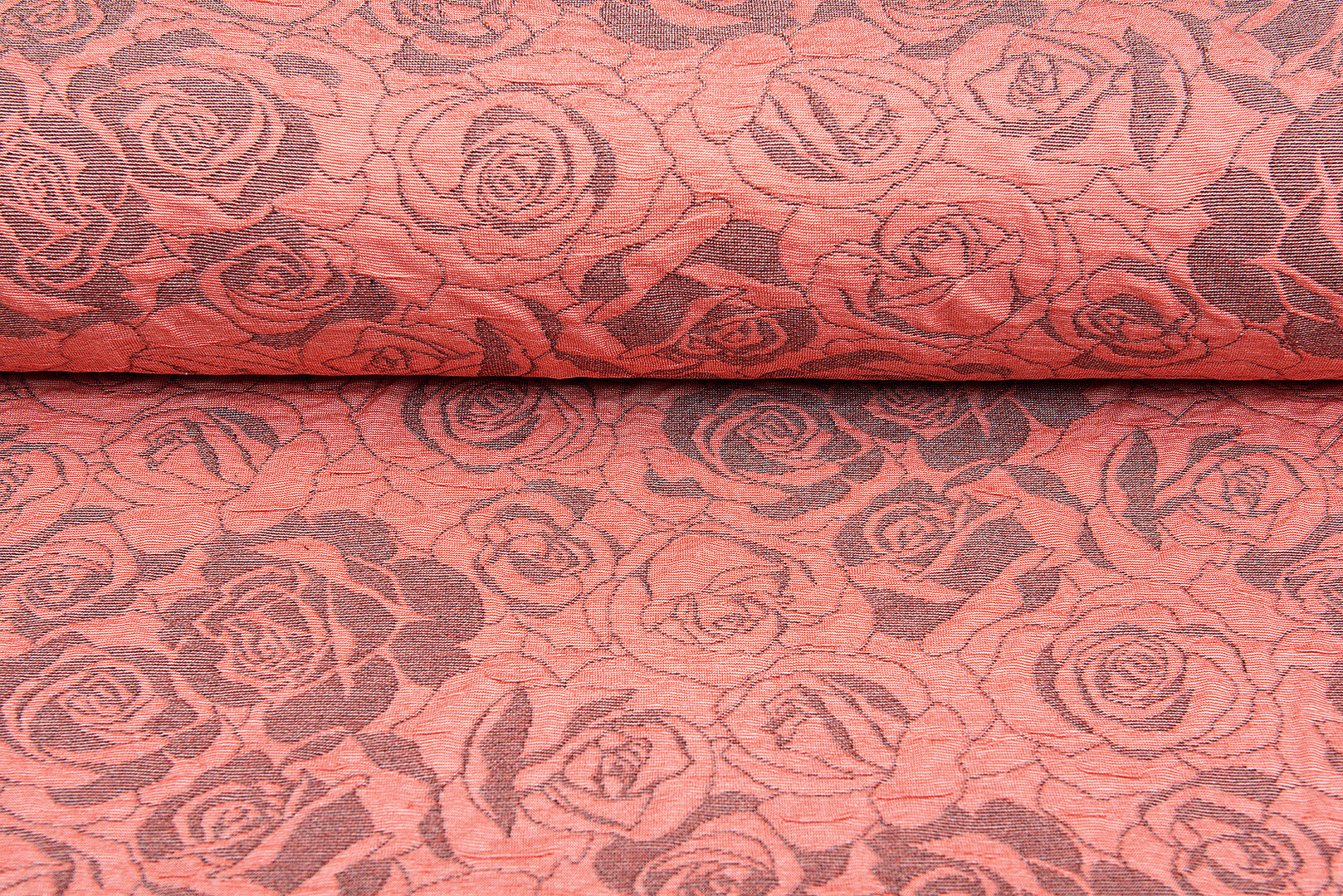 Gebreide Jacquard stof roses zalmroze