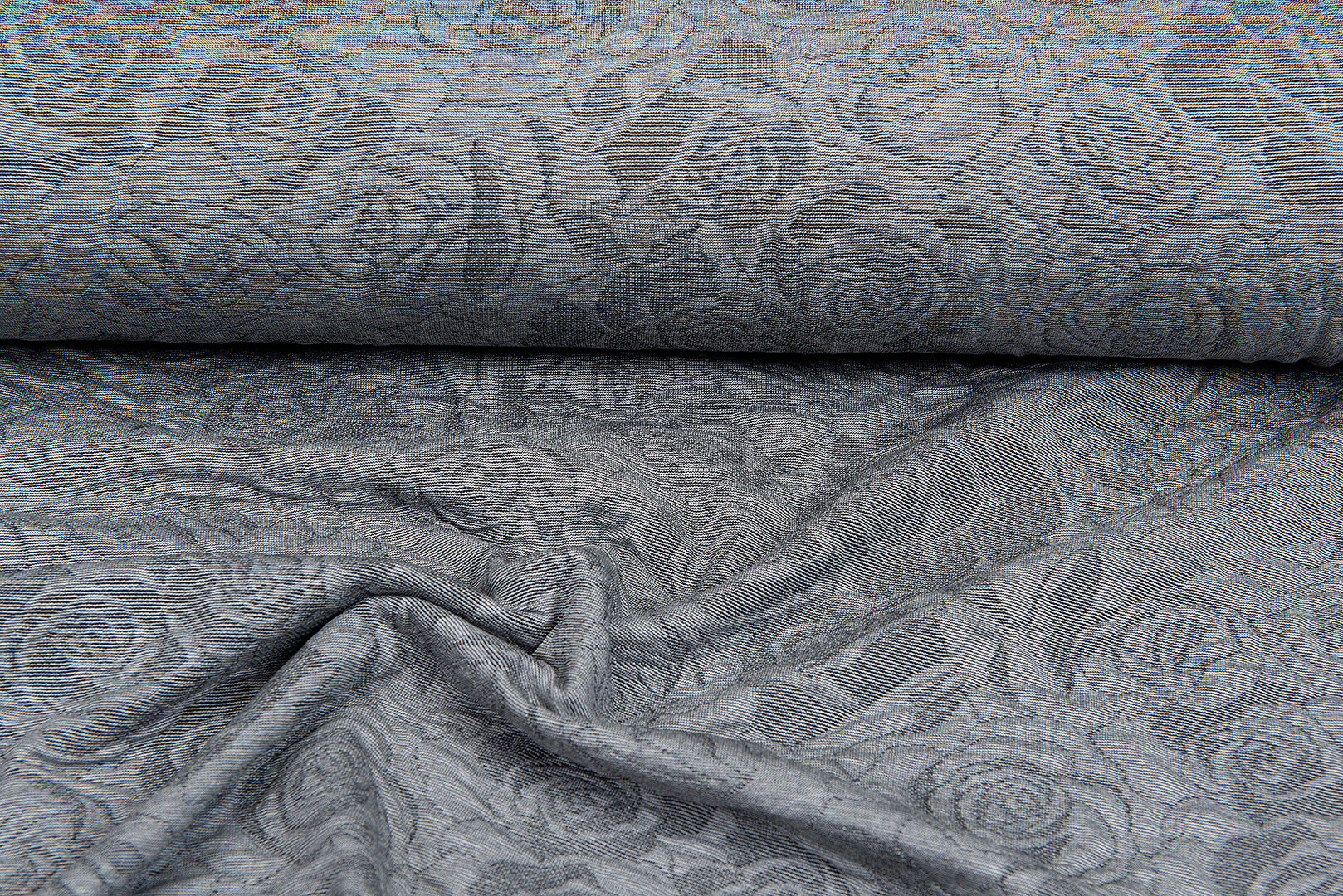 Gebreide Jacquard stof roses grijs