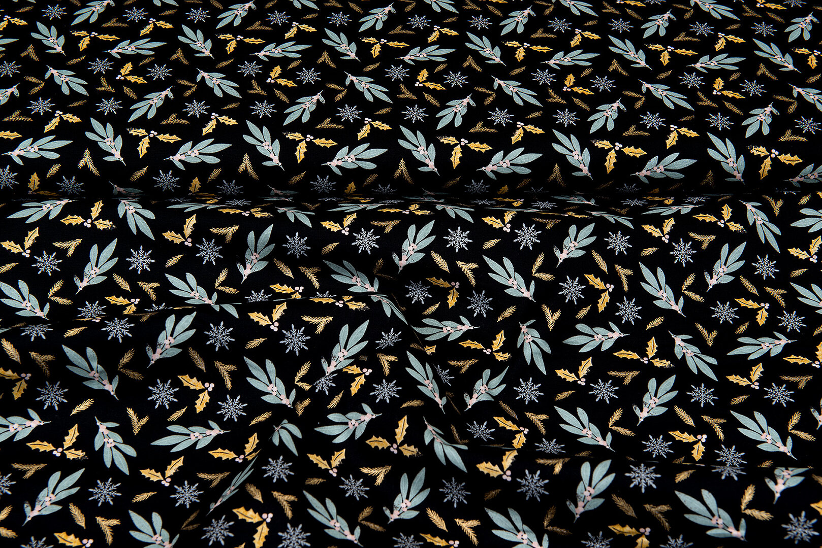 Baumwoll Popeline Bedruckt Weihnachten holly schwarz-gold