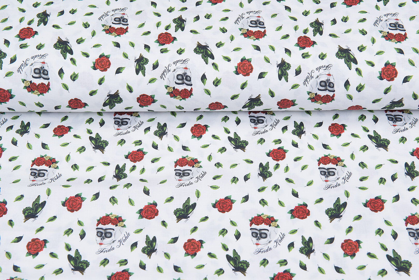 Licentie Katoen Poplin bedrukt Frida Kahlo wit