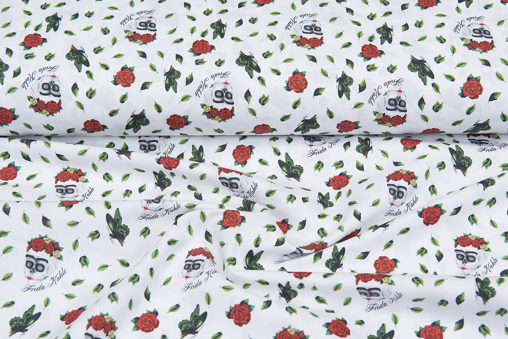 Licentie Katoen Poplin bedrukt Frida Kahlo wit