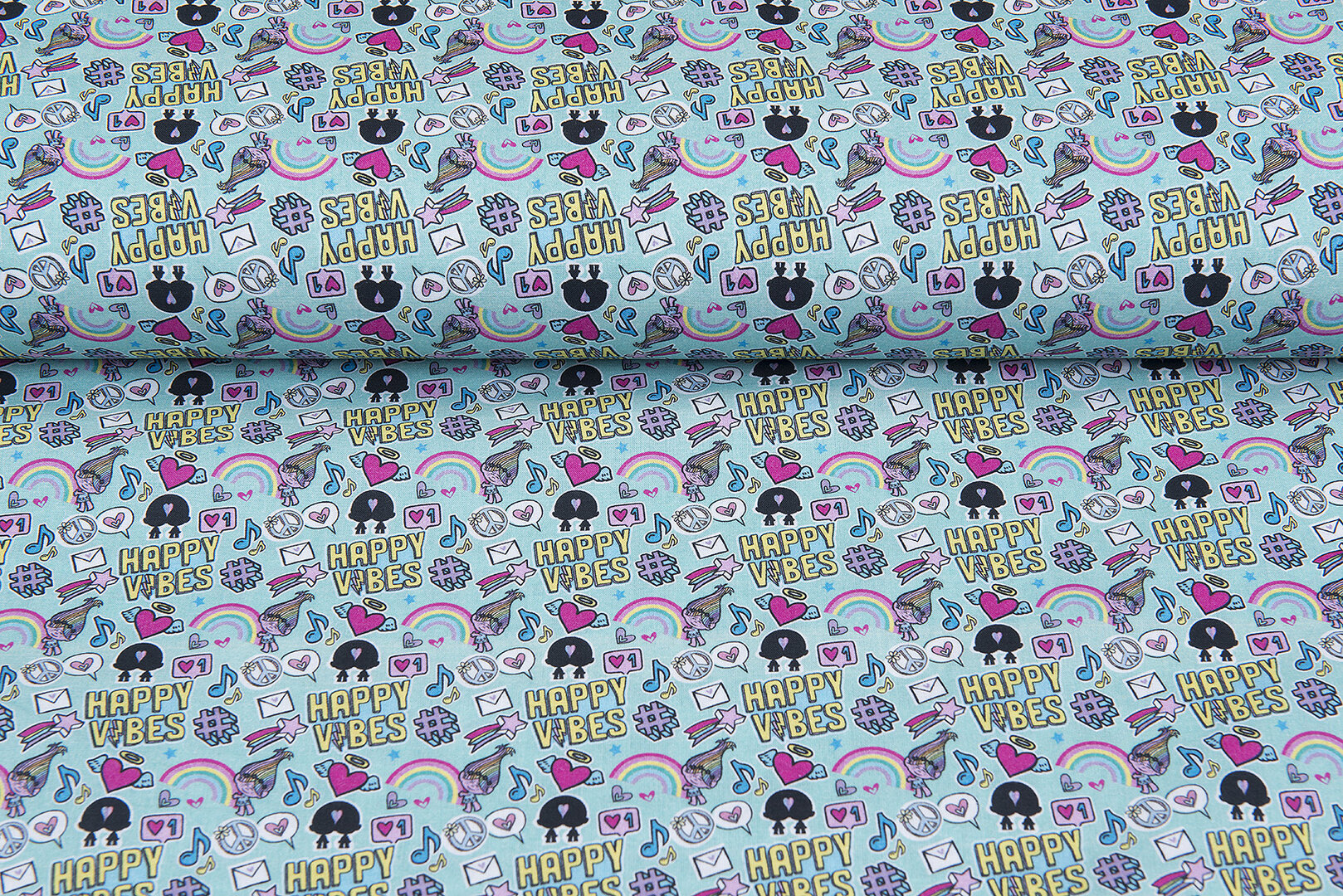 Lizenz Baumwoll Popeline Bedruckt Trolls rainbow-mint