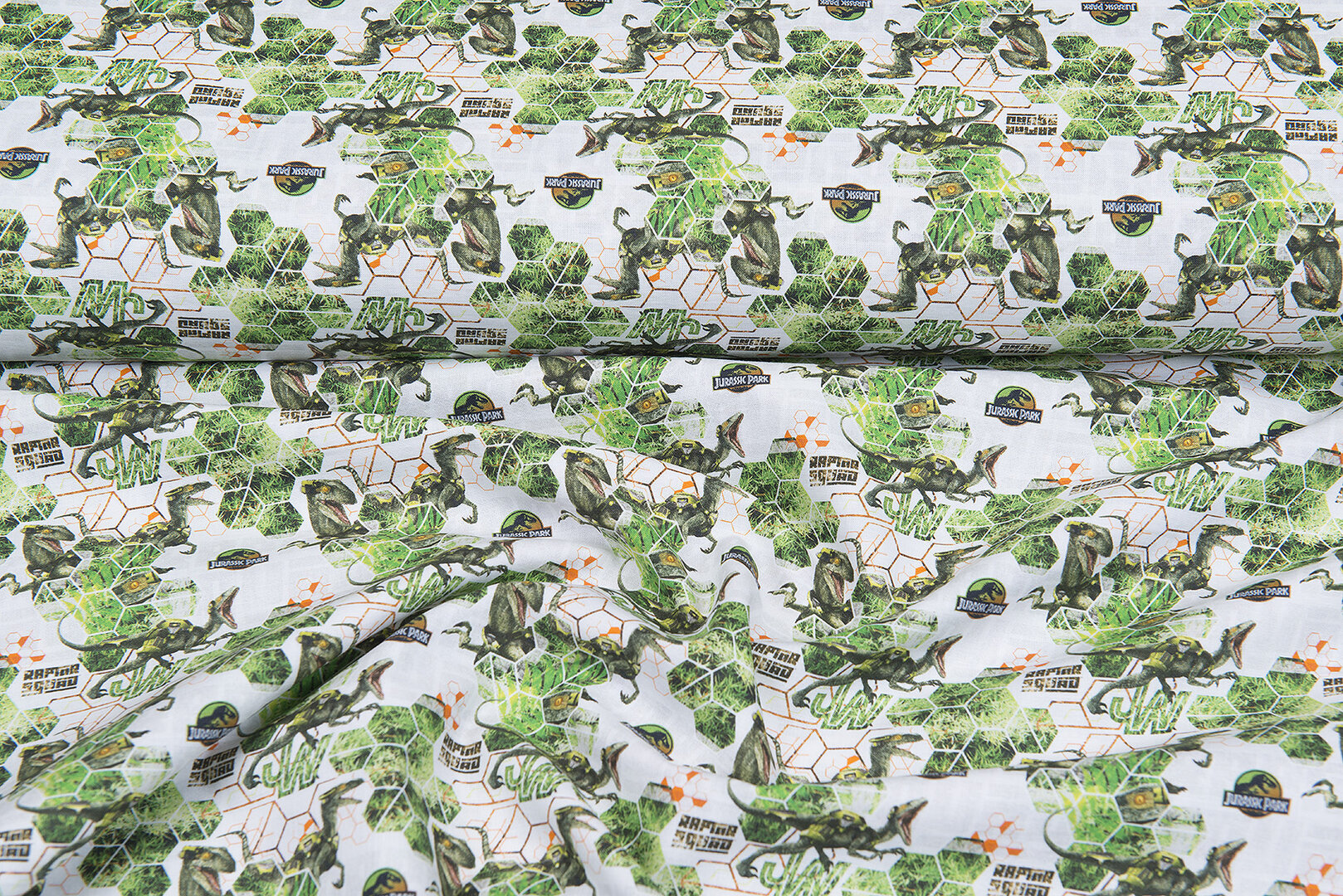 Lizenz Baumwoll Popeline Bedruckt Jurrassic World weiss-gr&uuml;n