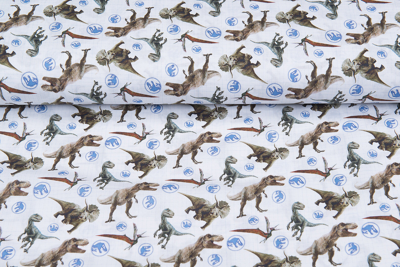 Lizenz Baumwoll Popeline Bedruckt Jurrassic World weiss
