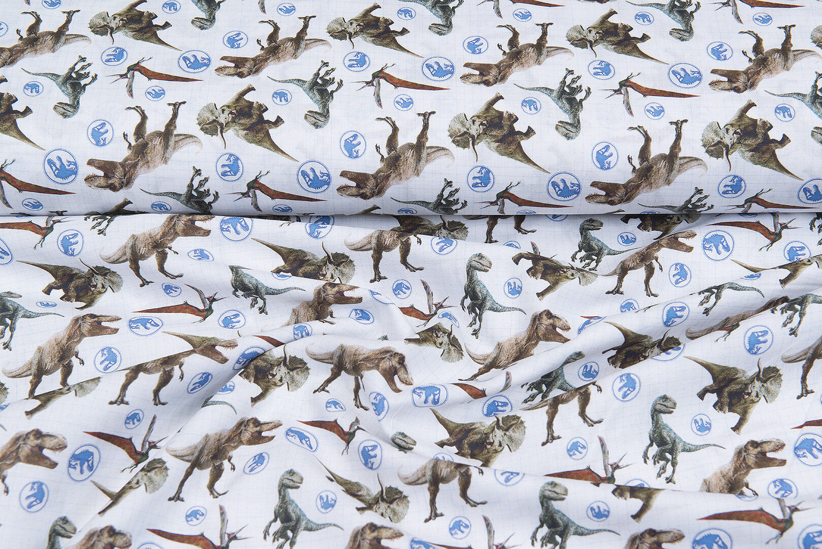 Lizenz Baumwoll Popeline Bedruckt Jurrassic World weiss