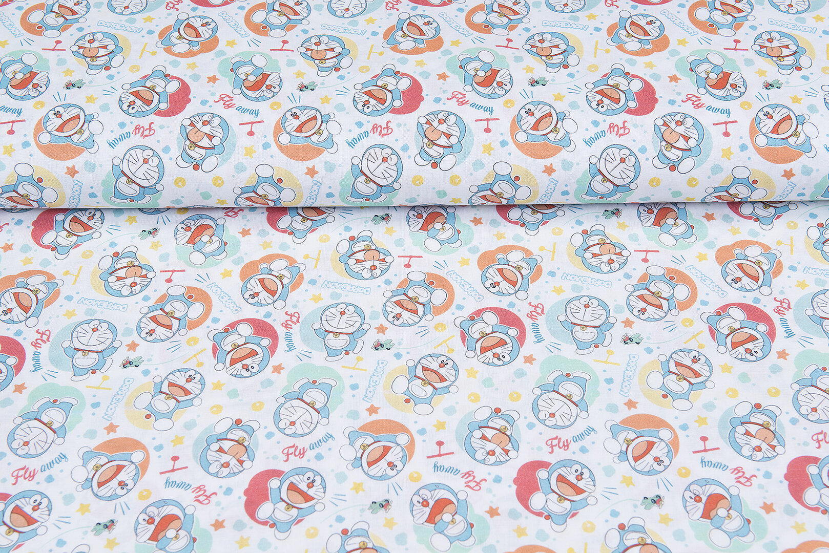 Lizenz Baumwoll Popeline Bedruckt Doraemon weiss-mint