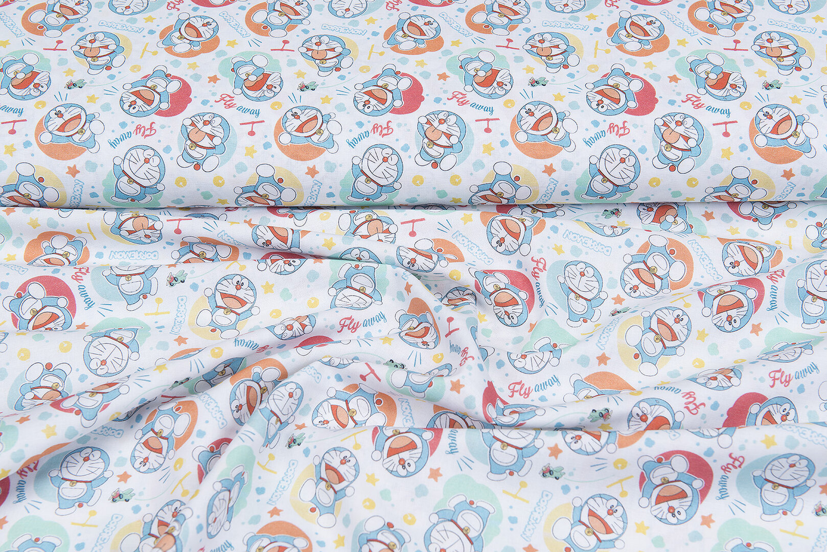 Lizenz Baumwoll Popeline Bedruckt Doraemon weiss-mint