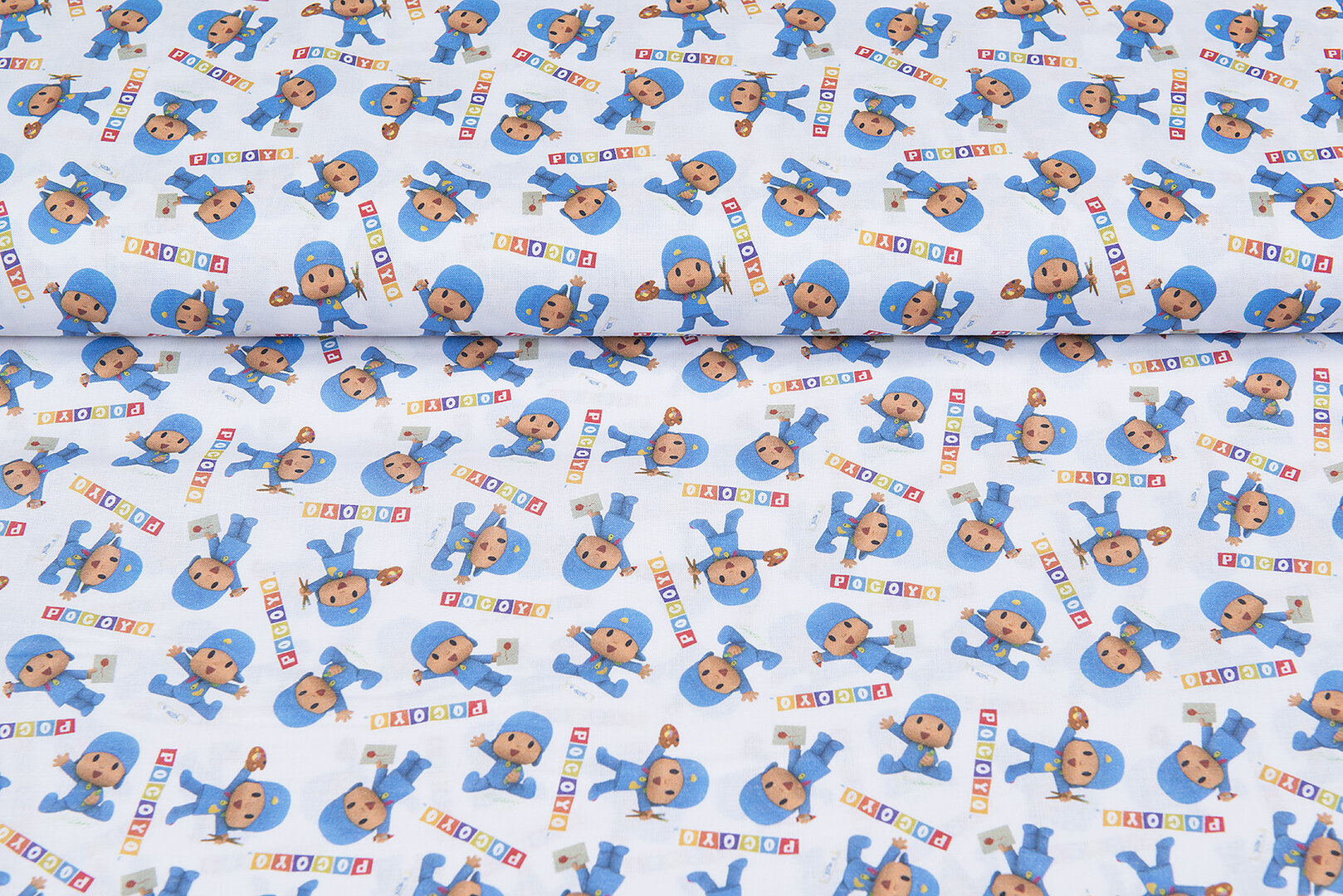 Lizenz Baumwoll Popeline Bedruckt Pocoyo blau-weiss