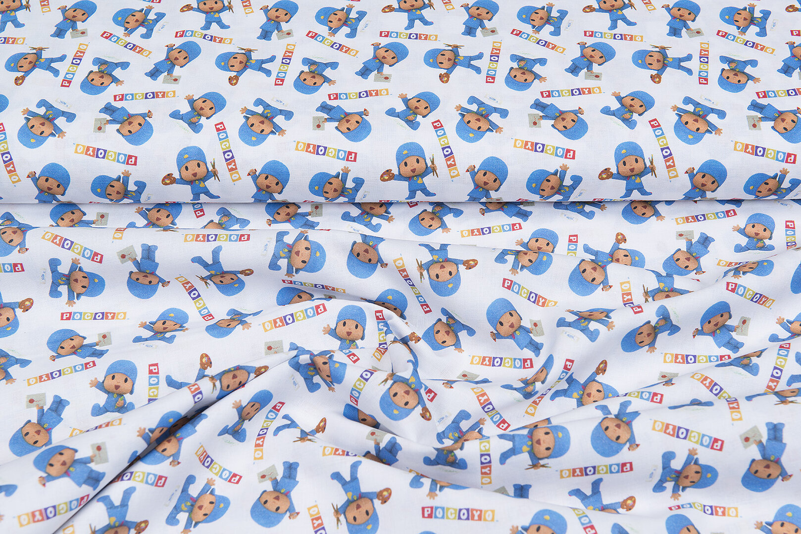Lizenz Baumwoll Popeline Bedruckt Pocoyo blau-weiss
