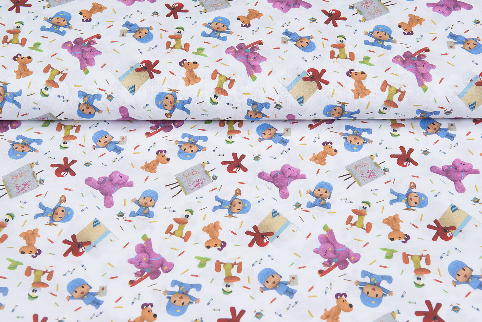 Lizenz Baumwoll Popeline Bedruckt Pocoyo rosa-weiss