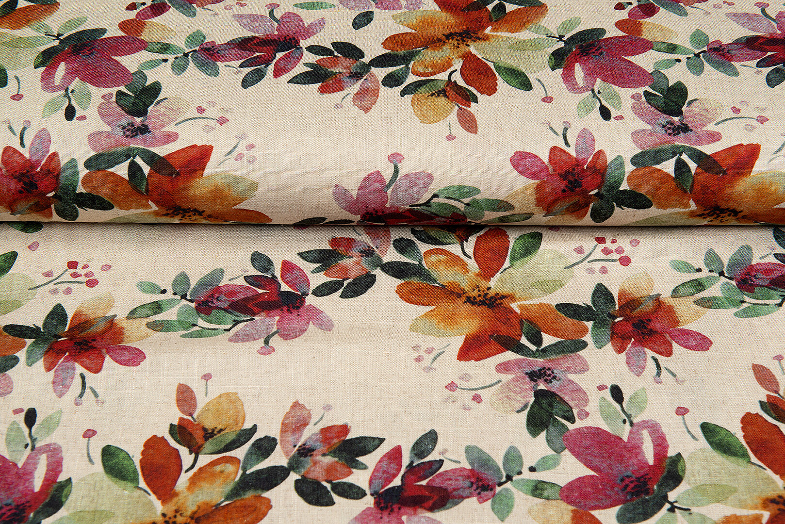 Viscose Linnen Digitaal bedrukt leaves multicolor-zand