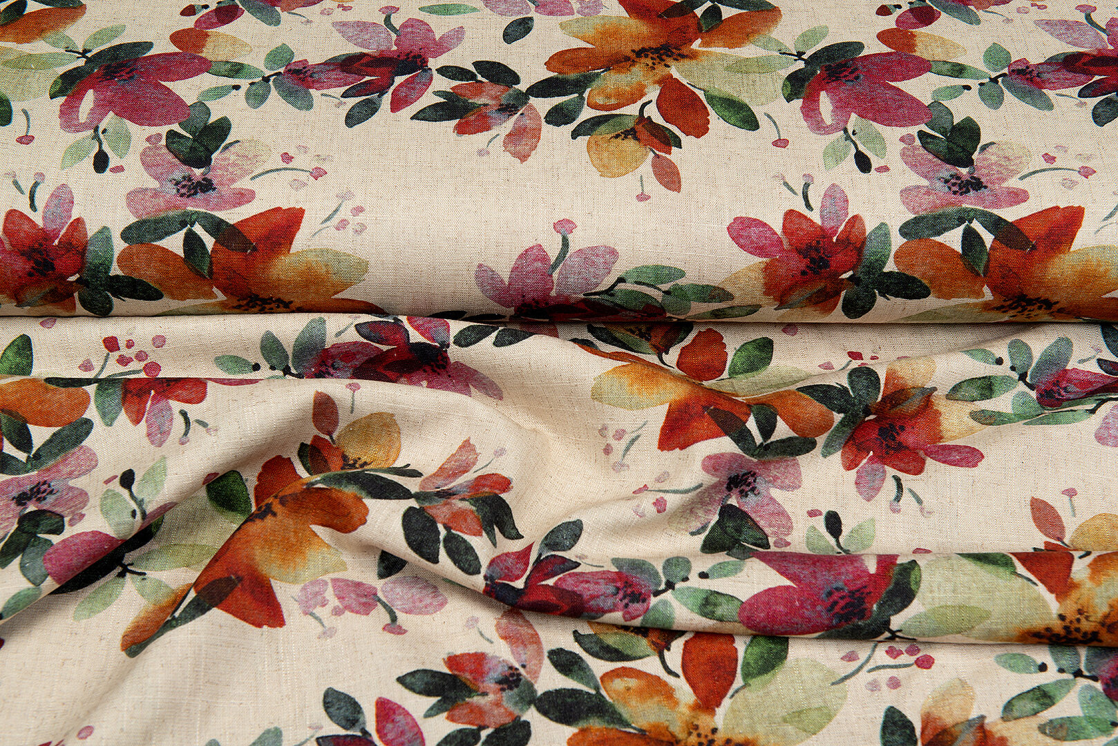 Viscose Linnen Digitaal bedrukt leaves multicolor-zand