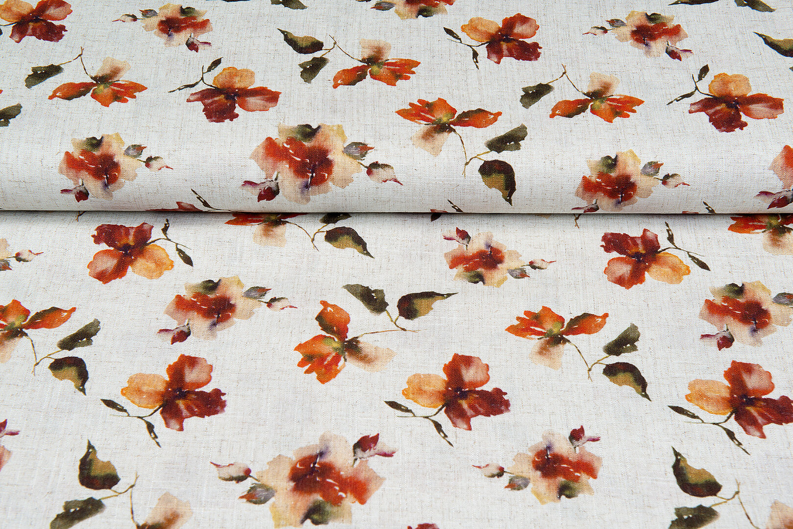 Viscose Linnen Digitaal bedrukt leaves roest-zand