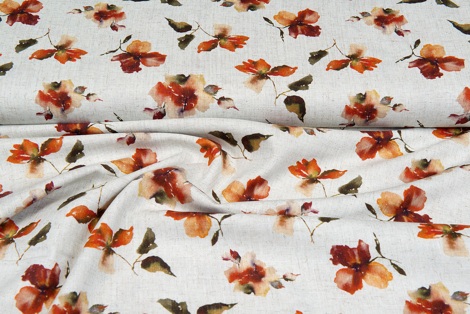 Viscose Linnen Digitaal bedrukt leaves roest-zand