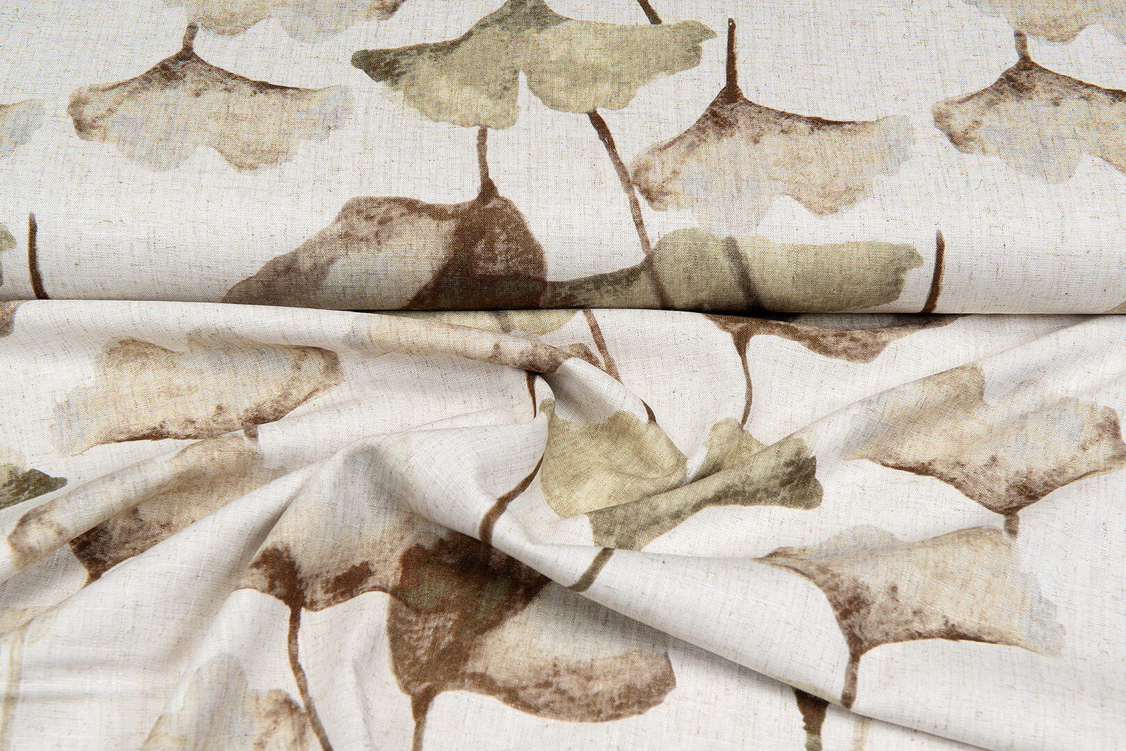 Viscose Linnen Digitaal bedrukt big leaves bruin-zand
