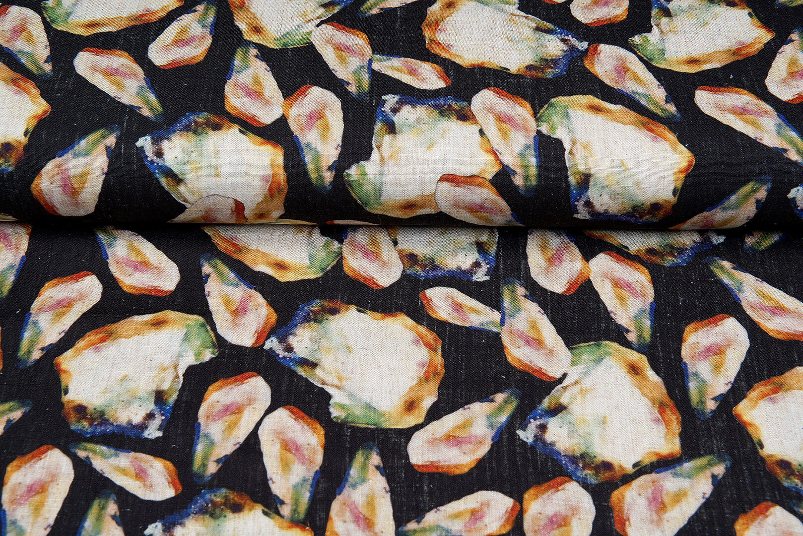 Viscose Linnen Digitaal bedrukt retro leaves donkerblauw