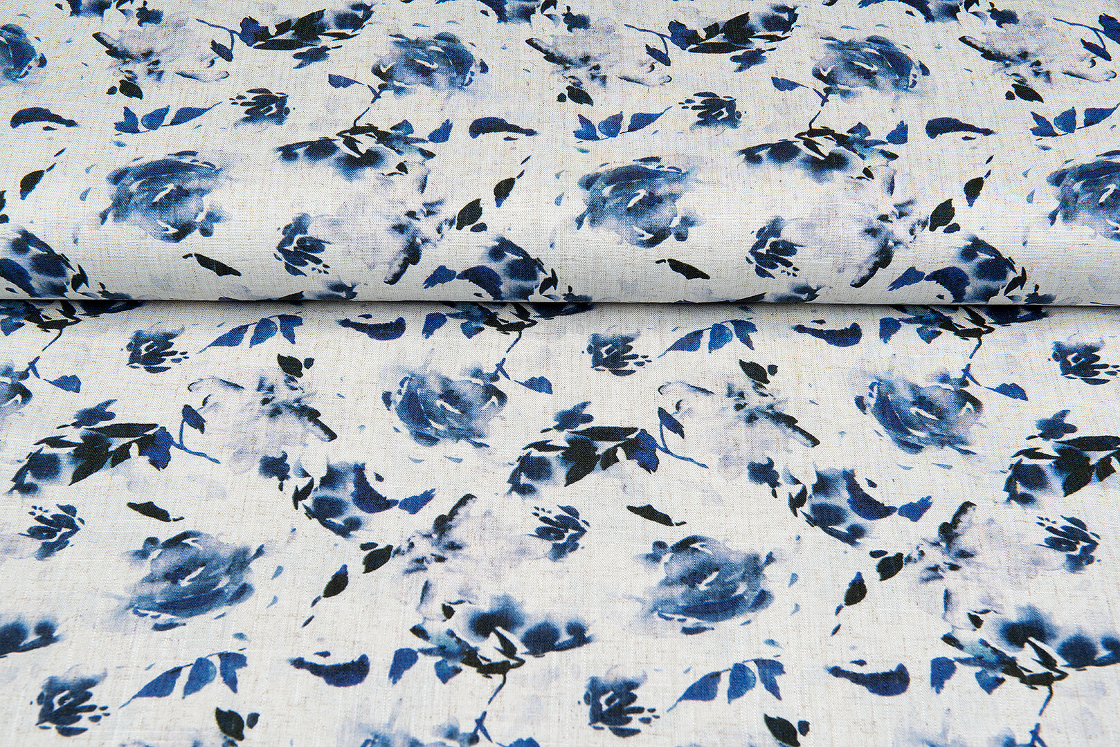 Viscose Linnen Digitaal bedrukt roses blauw-zand