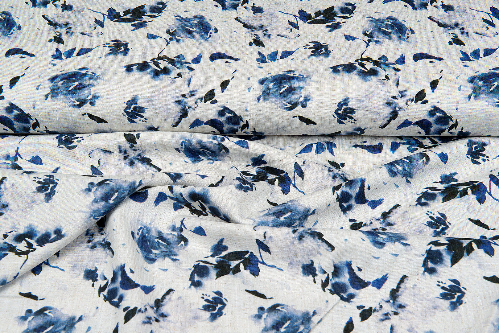 Viscose Linnen Digitaal bedrukt roses blauw-zand