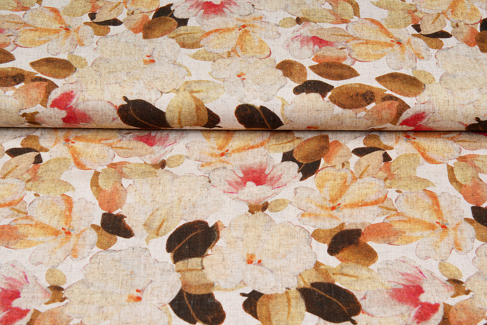 Viscose Linnen Digitaal bedrukt autumn leaves bruin-zand