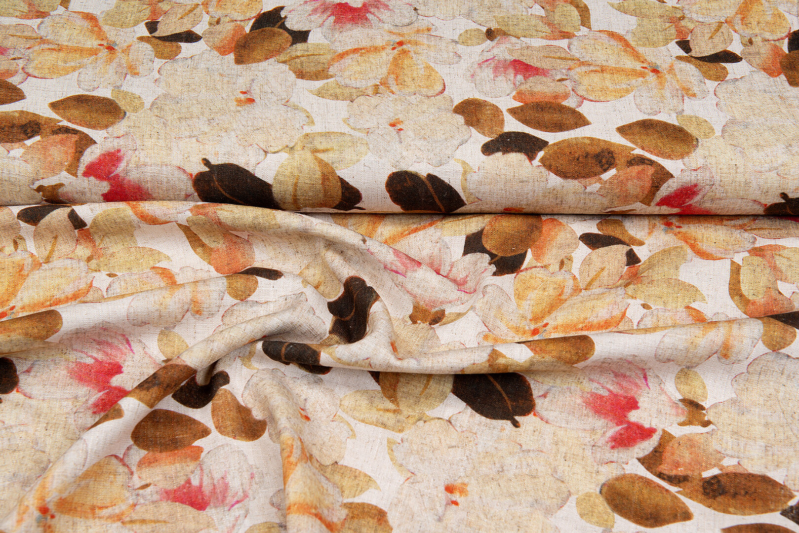 Viscose Linnen Digitaal bedrukt autumn leaves bruin-zand