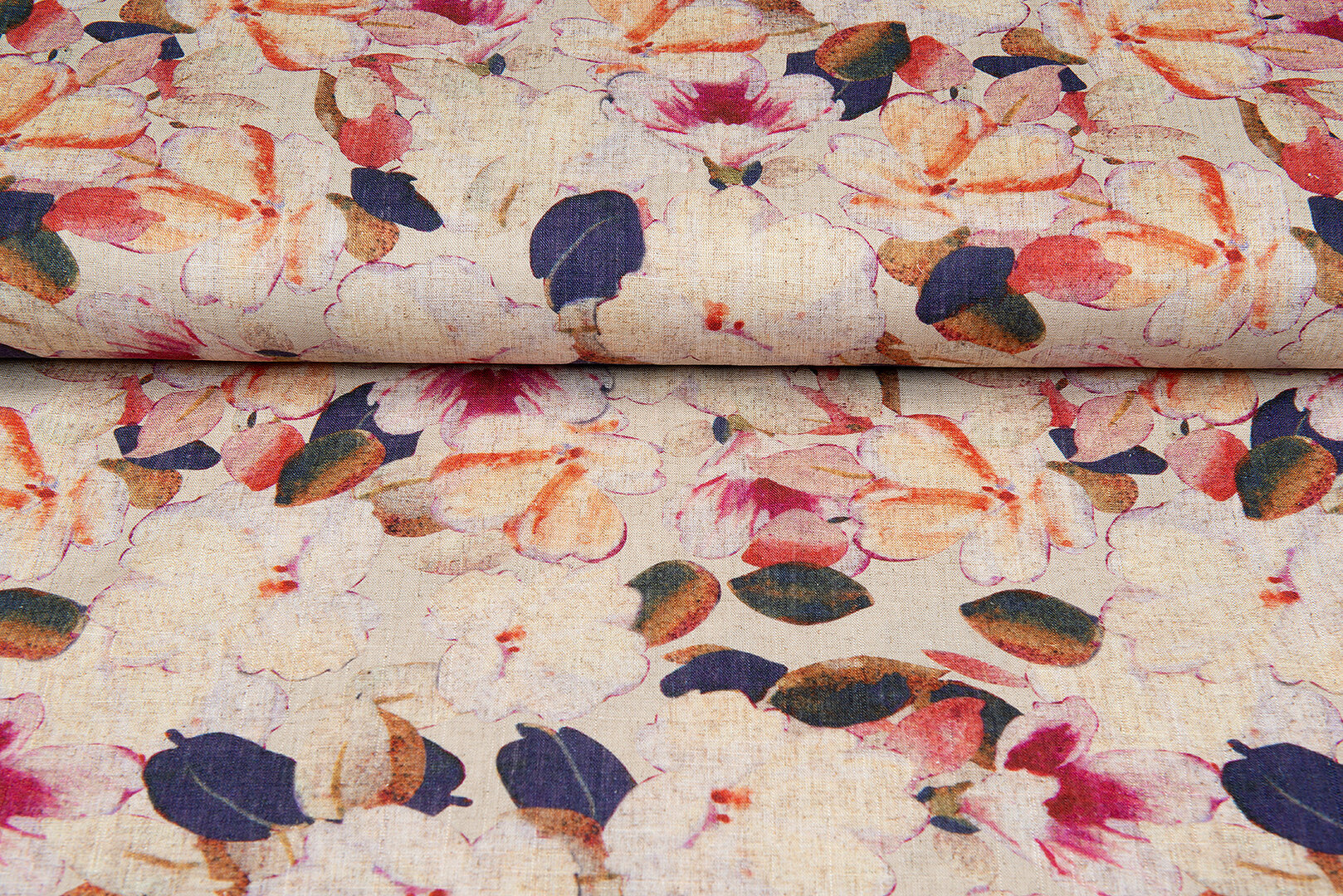 Viscose Linnen Digitaal bedrukt autumn leaves paars-zand