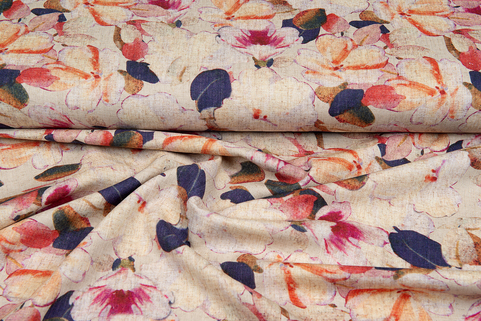 Viscose Linnen Digitaal bedrukt autumn leaves paars-zand