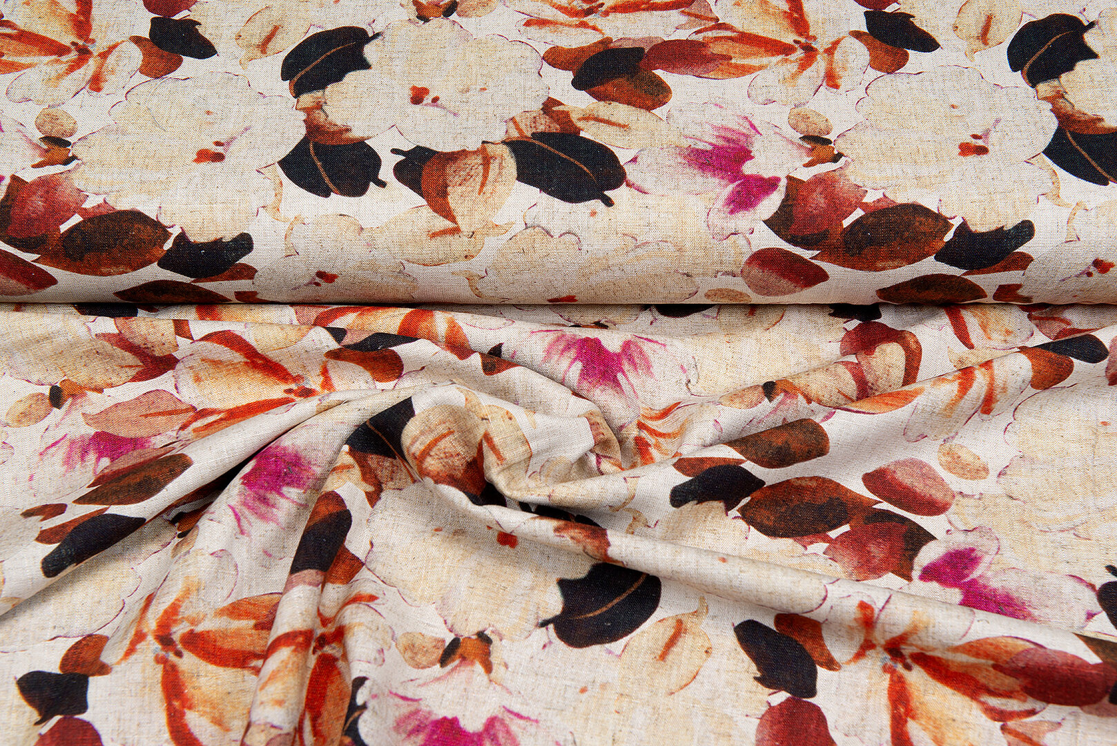Viscose Linnen Digitaal bedrukt autumn leaves roest-zand