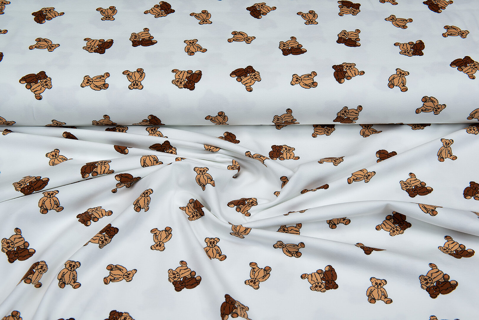 Katoenen Tricot bedrukt teddy off-white