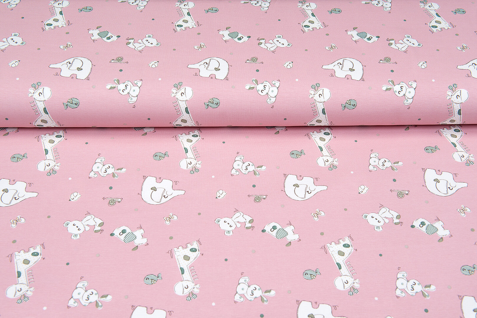 Katoenen Tricot bedrukt patchworks animals roze