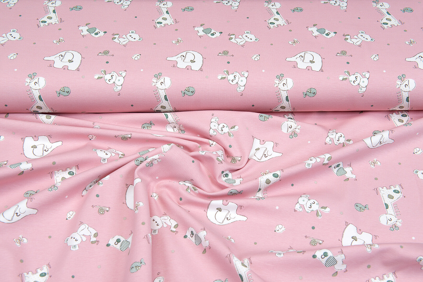 Katoenen Tricot bedrukt patchworks animals roze