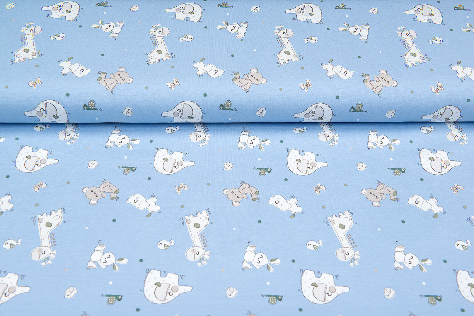 Katoenen Tricot bedrukt patchworks animals blauw