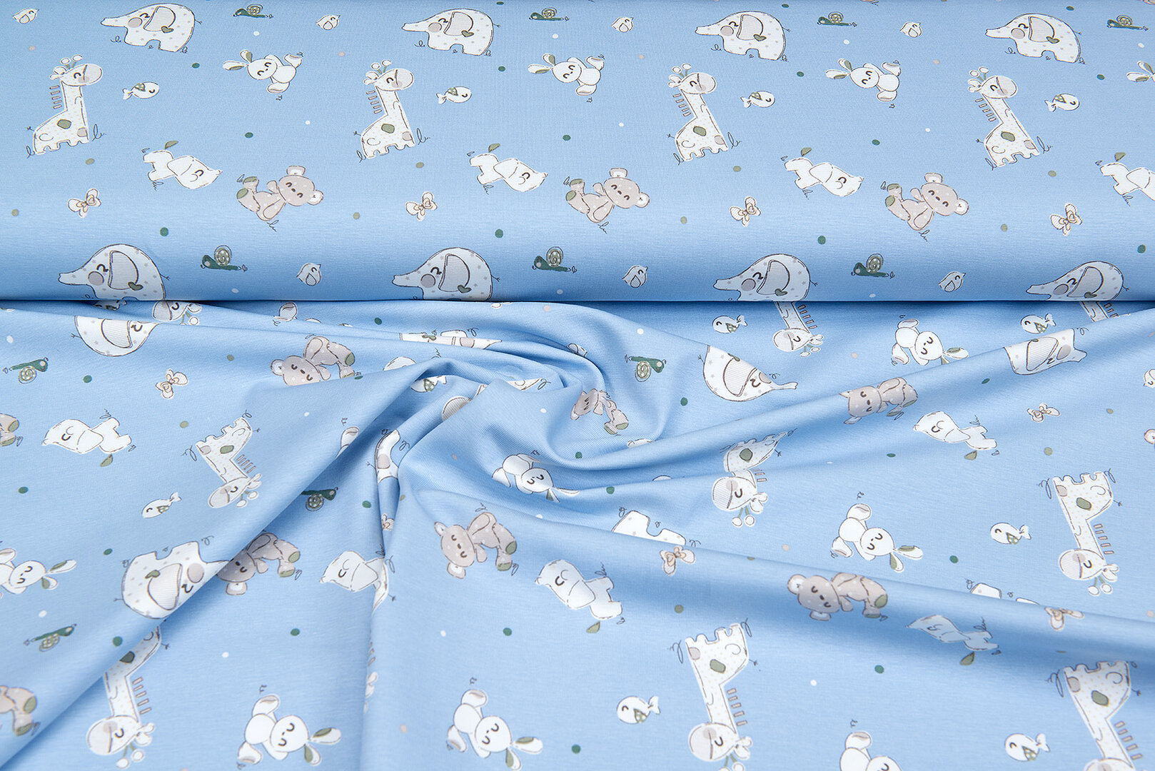 Katoenen Tricot bedrukt patchworks animals blauw