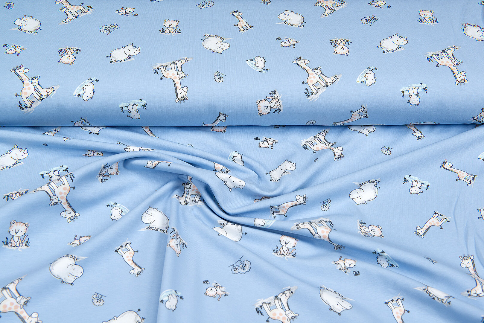 Baumwolljersey bedruckt baby animals blau