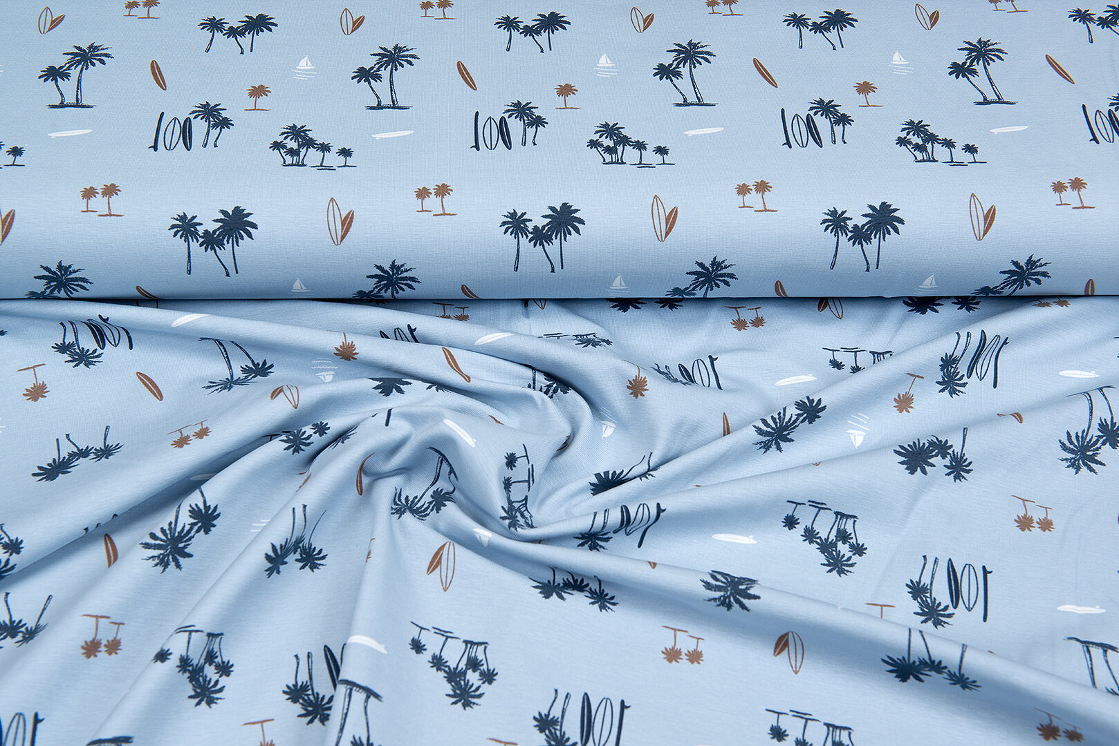 Baumwolljersey bedruckt beach baby blau