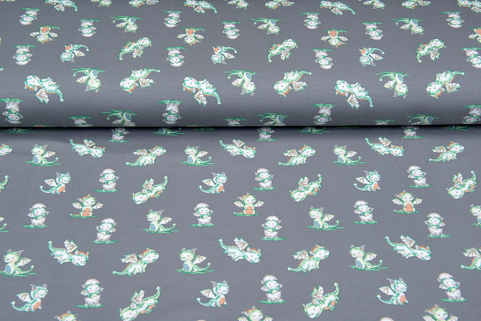 Katoenen Tricot bedrukt water colour dinos grijs