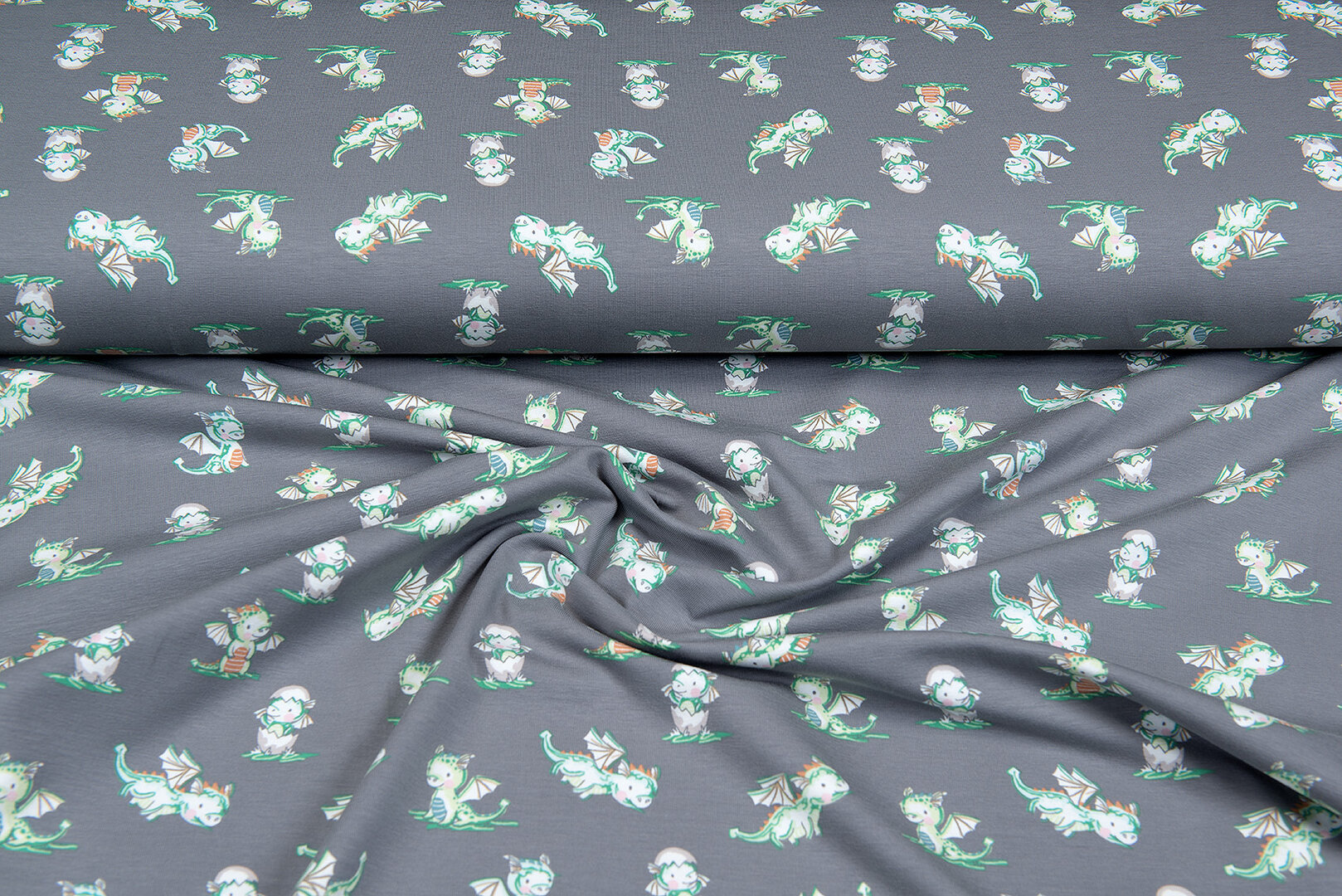 Katoenen Tricot bedrukt water colour dinos grijs