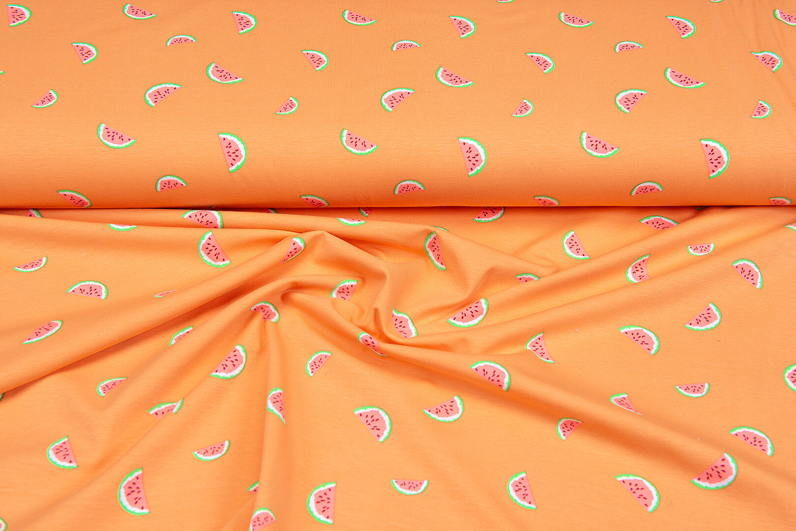 Katoenen Tricot bedrukt watermelons oranje