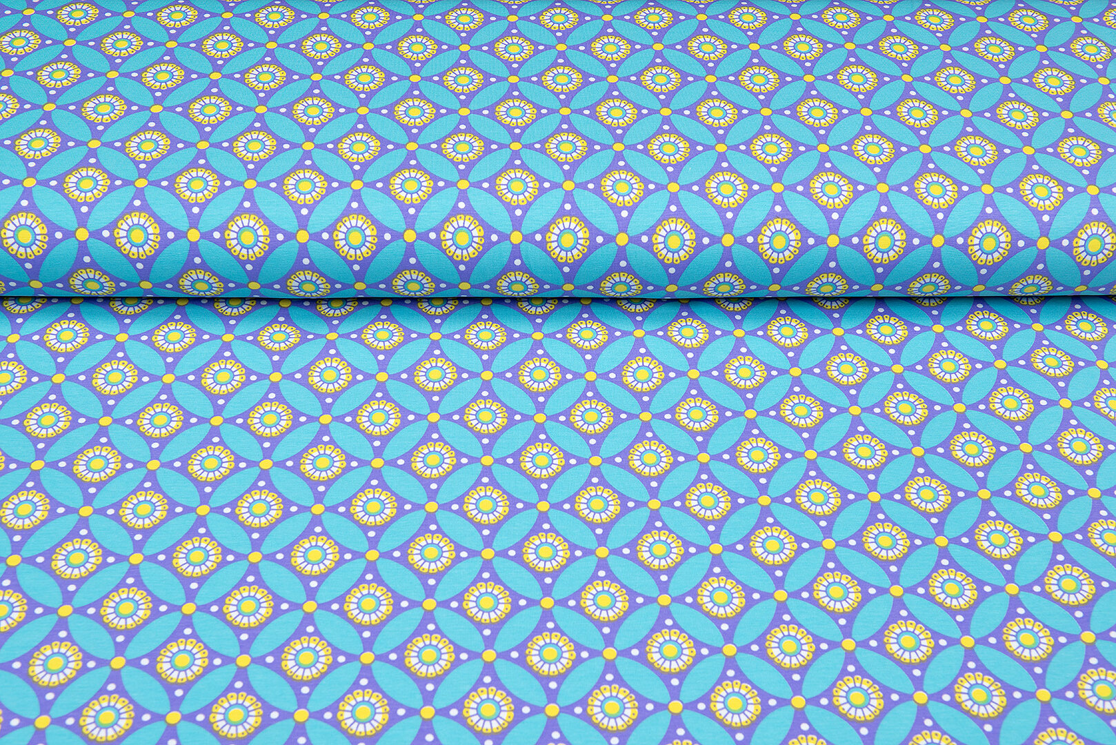 Katoenen Tricot bedrukt geo circles mint